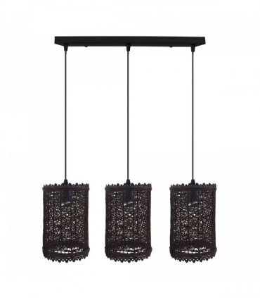 3 Head Rectangle Base Natural Wicker Rattan Ceiling Pendant Light Shade