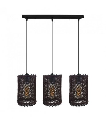 3 Head Rectangle Base Natural Wicker Rattan Ceiling Pendant Light Shade