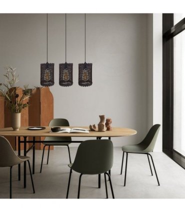 3 Head Rectangle Base Natural Wicker Rattan Ceiling Pendant Light Shade