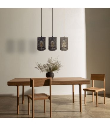 3 Head Rectangle Base Natural Wicker Rattan Ceiling Pendant Light Shade
