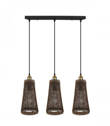 Ceiling Pendant Lamp 3 Head Natural Wicker Basket Style Retro Industrial Vinta