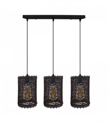 3 Head Rectangle Base Natural Wicker Rattan Ceiling Pendant Light Shade