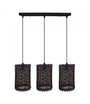 3 Head Rectangle Base Natural Wicker Rattan Ceiling Pendant Light Shade