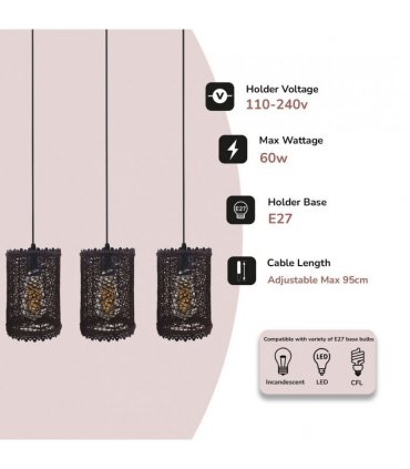 3 Head Rectangle Base Natural Wicker Rattan Ceiling Pendant Light Shade