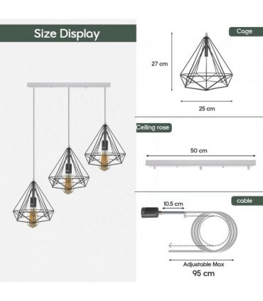 Metal Red 3 Head Rectangle Base Vintage Industrial E27 Ceiling Pendant Lamp