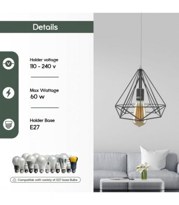 Ceiling Pendant Lamp Single Red Vintage Industrial E27 Hanging Light Cage 25cm