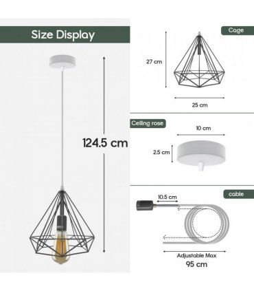 Ceiling Pendant Lamp Single Red Vintage Industrial E27 Hanging Light Cage 25cm