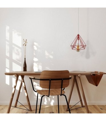 Ceiling Pendant Lamp Single Red Vintage Industrial E27 Hanging Light Cage 25cm