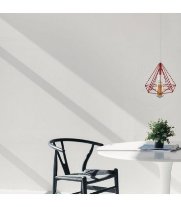 Ceiling Pendant Lamp Single Red Vintage Industrial E27 Hanging Light Cage 25cm