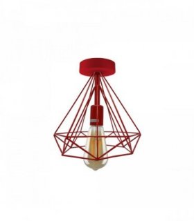 Ceiling Light Fixture Metal Cage Red Vintage Semi Flush Mount E27 Holder 60W