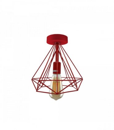 Ceiling Light Fixture Metal Cage Red Vintage Semi Flush Mount E27 Holder 60W