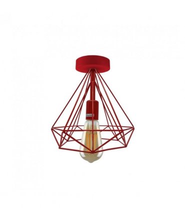 Ceiling Light Fixture Metal Cage Red Vintage Semi Flush Mount E27 Holder 60W