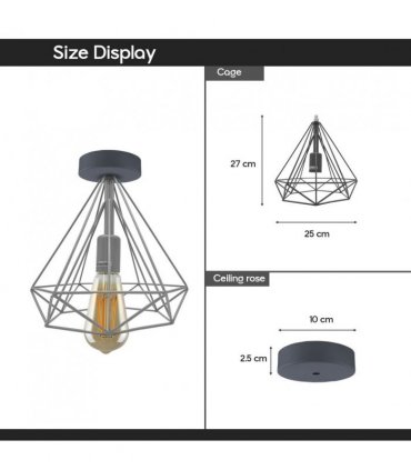 Ceiling Light Fixture Metal Cage Red Vintage Semi Flush Mount E27 Holder 60W