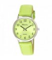 Watch Bright Lime Green Leather Strap Easy Read Hands Silver Tone Case
