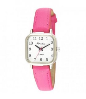 Watch Ravel Ladies Cushion Shaped Brights Leather Strap Watch Pink 26.00 cm