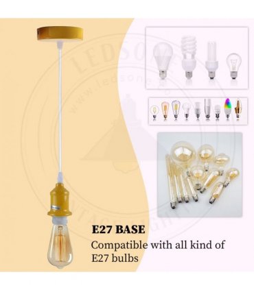 6 Pack Industrial Pendant Light Fitting, Lampshade Addable E27 Lamp White Holder Fitting Set With PVC Cable