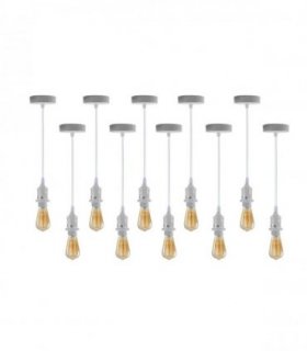 Pendant light 10 Pack Industrial White Metal/PVC E27 Lamp Holder Fitting Set