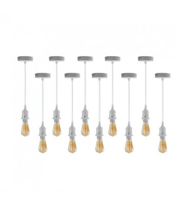 Pendant light 10 Pack Industrial White Metal/PVC Fitting with PVC Cable