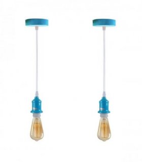 Pendant Light Blue Metal/PVC 2 Pack Industrial Lampshade E27 Holder