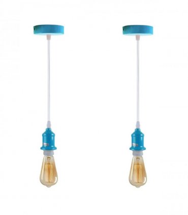 Pendant Light Blue Metal/PVC 2 Pack Industrial Lampshade E27 Holder