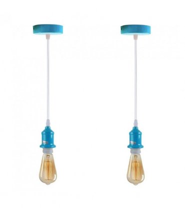 Pendant Light Blue Metal/PVC 2 Pack Industrial Lampshade E27 Holder