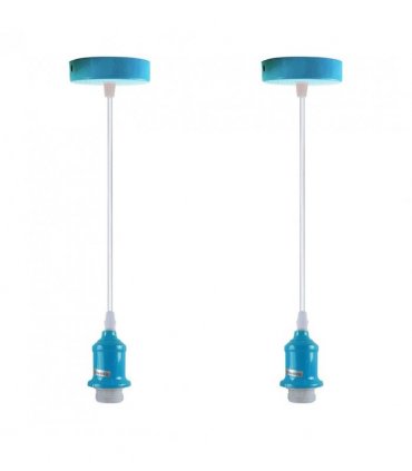 Pendant Light Blue Metal/PVC 2 Pack Industrial Lampshade E27 Holder
