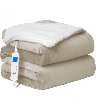 Neo Beige Electric Heated Throw Over Blanket Reversible