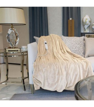 Neo Beige Electric Heated Throw Over Blanket Reversible