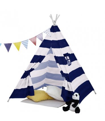 Neo Navy and White Stripe Canvas Kids Indian Tent TeePee