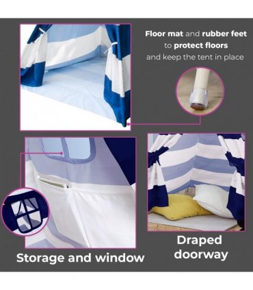 Neo Navy and White Stripe Canvas Kids Indian Tent TeePee