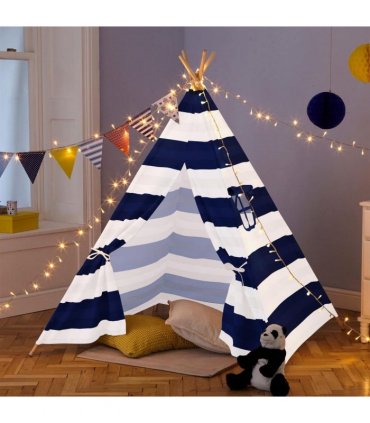 Neo Navy and White Stripe Canvas Kids Indian Tent TeePee