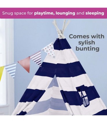 Neo Navy and White Stripe Canvas Kids Indian Tent TeePee
