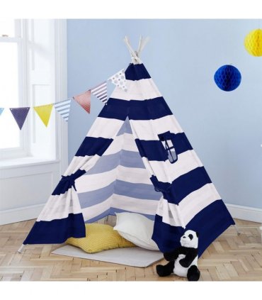 Neo Navy and White Stripe Canvas Kids Indian Tent TeePee
