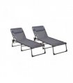 Outdoor Folding Sun Lounger Grey Steel Mesh Fabric Pillow 160cm x 74cm x 112cm