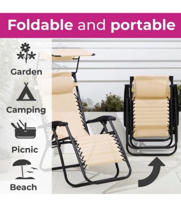 Neo Beige Folding Portable Zero Gravity Chairs and Table Set