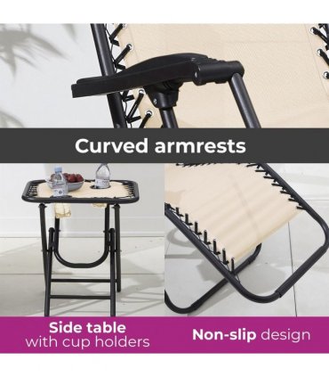 Neo Beige Folding Portable Zero Gravity Chairs and Table Set