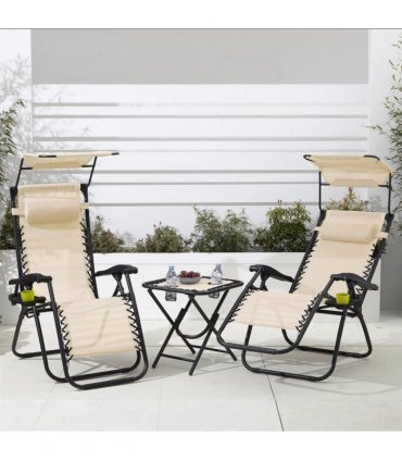 Neo Beige Folding Portable Zero Gravity Chairs and Table Set