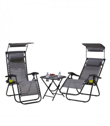 Neo Grey Folding Portable Zero Gravity Chairs and Table Set