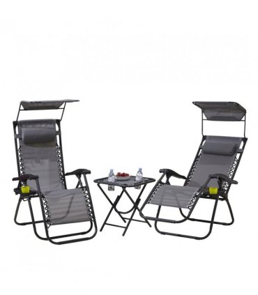 Neo Grey Folding Portable Zero Gravity Chairs and Table Set