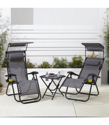 Neo Grey Folding Portable Zero Gravity Chairs and Table Set