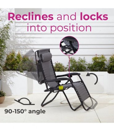 Neo Grey Folding Portable Zero Gravity Chairs and Table Set