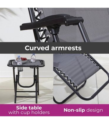 Neo Grey Folding Portable Zero Gravity Chairs and Table Set