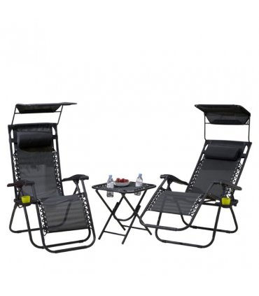Neo Black Folding Zero Gravity Garden Chairs and Table Set
