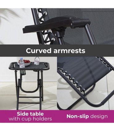Neo Black Folding Zero Gravity Garden Chairs and Table Set