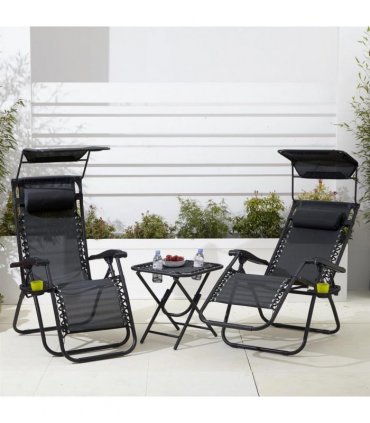 Neo Black Folding Zero Gravity Garden Chairs and Table Set