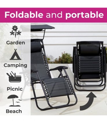 Neo Black Folding Zero Gravity Garden Chairs and Table Set