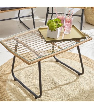 Bamboo Grey Garden Sofa Set with Table & Chairs, Handwoven Rattan, Beige/Grey