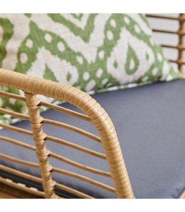 Bamboo Grey Garden Sofa Set with Table & Chairs, Handwoven Rattan, Beige/Grey