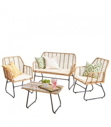 Neo 4 Piece Wicker Bamboo Style Garden Sofa, Table & Chairs Set