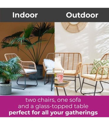 Neo 4 Piece Wicker Bamboo Style Garden Sofa, Table & Chairs Set